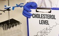 Cholesterol level is shown using the text and formula Royalty Free Stock Photo