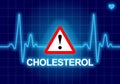 CHOLESTEROL written on blue heart rate monitor