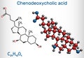 Cholic acid, C24H40O5 molecule. It is major primary bile acid produced in the liver. Nutritional supplement E 1000. Molecular