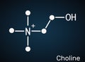 Choline, C5H14NO+ , vitamin-like essential nutrien molecule. It is a constituent of lecithin. Skeletal chemical formula