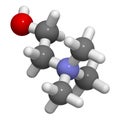 Choline essential nutrient molecule. 3D rendering. Atoms are represented as spheres with conventional color coding: hydrogen (