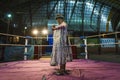 Cholita wrestler posing in the ring before a wrestling fight in the city of El Alto, Bolivia.