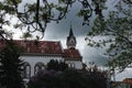 Chomutov, Czech republic - April 28, 2019: tower in in centre of spring city