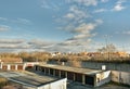 Chomutov, Czech republic - december 24, 2017: afternoon sunny light in Roosevelt street between garages in Christmas time