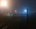 Chomutov, Czech republic - January 03, 2021: foggy night on train station
