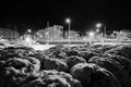Chomutov, Czech republic - January 09, 2022: Palackeho street in night in snowy winter