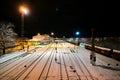 Chomutov, Czech republic - January 09, 2022: train station in night in snowy winter