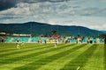 Chomutov, Czech republic - July 01, 2017: Slavia Prague is scoring during friendly match with Zilina from Slovakia under Krusne h