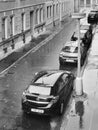 Chomutov, Ustecky kraj, Czech republic - November 02, 2016: Lidicka street with parked cars glistening after autumnal rain