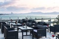 CHON BURI, THAILAND - FEBRUARY 15, 2019: Sea view rooftop bar and restaurant dining, Pattaya beach. Thailand. ASEAN. South East