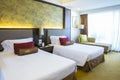 Chon Buri, Thailand March 28,2015 : thai contemporary bedroom twin bedroom hotel asian modern style decoration Royalty Free Stock Photo