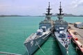 Chonburi, Thailand. 14 August 2016 - Large combat warship in deep blue sea at Sattahip Navy base.