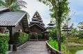 CHONBURI-THAILAND,AUGUST 12 ,2023 : Scenery of beautiful landmark architecture of wooden construction in retro style at the Bo