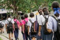 CHONBURI, THAILAND-AUGUST 3, 2017 : Thai students walk to school