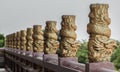 Column pillar at oriental golden hand rail on corridor in Chinese-style temple