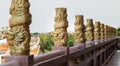 Column pillar at oriental golden hand rail on corridor in Chinese-style temple