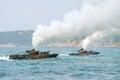 Assault amphibious vehicles of South Korea sail along the sea during Cobra Gold 2018 Multinational Military Exercise Royalty Free Stock Photo