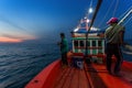 CHONBURI THAILAND - JANUARY 14 2018: fisherman work and travel by fisherman boat with fishing rod and fisherman gears on JANUARY 1