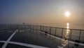 Helicopter deck of HTMS Saiburi FF 458 Frigate of Royal Thai Navy with other navy ships sail in formation one