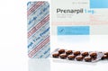 CHONBURI, THAILAND-JULY 11, 2023: Prenarpil tablet pills in brown blister pack. Clonazepam used to treat seizures, panic disorder Royalty Free Stock Photo