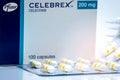 CHONBURI, THAILAND-JUNE 2, 2018 : Celebrex 200 mg capsules. Celecoxib product of Pfizer Pharmaceuticals in Thailand. Painkiller