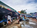 Many tourists are walking shopping in Ban Samaesarn seefood market,located in Sattahip District