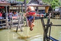 Unacquainted Thai Water boxing in Pattaya Floating Market.Chonburi Thailand Travel