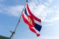 Royal Thai Navy ensign blow on flag pole of the Royal Thai Navy