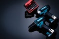 CHONBURI, THAILAND-MAY 24, 2020 : Makita codless driver drill with screw bit set in case on dark background. Makita tools. Single