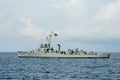 CHONBURI, THAILAND - NOVEMBER 10, 2016 : Crews of HTMS Pinklao DE 413 in white uniform line up along side deck