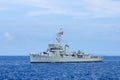 CHONBURI, THAILAND - NOVEMBER 10, 2016 : Crews of HTMS Pinklao DE 413 in white uniform line up along side deck.