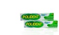 Polident fresh mint denture adhesive cream in box isolated. Extra bite force and extra hold. Product of GSK. Manufactured