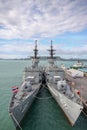 Chonburi ,Thailand-September 21,2013:2 Battle ship stop near HTMS Chakri Naruebet is biggest in Thai Military Battleship at Royalty Free Stock Photo