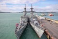 Chonburi ,Thailand-September 21,2013:2 Battle ship stop near HTMS Chakri Naruebet is biggest in Thai Military Battleship at Royalty Free Stock Photo