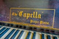 CHONCHI, CHILE, SEPTEMBER, 27, 2018: Close up of selective focus in detail view of black piano inside of museum of