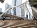 Chong Nonsi, Bangkok-15 September 2020: Office workers leaving work Walking through the Skywalk to take the train at the Skytrain