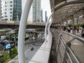 Chong Nonsi, Bangkok-15 September 2020: Office workers leaving work Walking through the Skywalk to take the train at the Skytrain