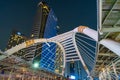 Chong nonsi sky walk, night city, Bangkok, Thailand. BTS Bangkok, sky train, is major mode of transportation in modern city