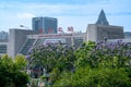 Chongqing Bei Railway station and Purple jacaranda tree blooming in Sping sunny day