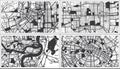 Chongqing, Beijing, Chengdu and Changchun China City Maps Set in Black and White Color in Retro Style