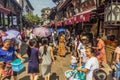 CHONGQING, CHINA - AUGUST 17, 2018: Crowded street in Ciqikou Ancient Town, Chi Royalty Free Stock Photo