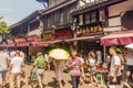 CHONGQING, CHINA - AUGUST 17, 2018: Crowded street in Ciqikou Ancient Town, Chi Royalty Free Stock Photo
