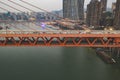 Chongqing, China - Dec 22, 2019: Qian si men suspension bridge over Jialing river by Hong Ya dong cave