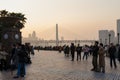 Sunset view of Chaotianmen Square with massive people