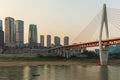 Cityscape and skyline of downtown near Chongqing Dongshuimen Bridge and Yangtze river. Chongqing, China Royalty Free Stock Photo