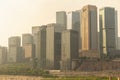 Cityscape and skyline of downtown near Chongqing Dongshuimen Bridge and Yangtze river. Chongqing, China