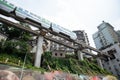 The train going through the building,this place is tourism point in chongqing china