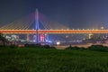 Chongqing, city night scene, bridge and architecture, reflection.
