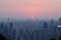 Chongqing cityscape and Yangtze River at sunset from top of mountain Royalty Free Stock Photo