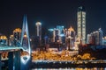 Chongqing skyline at night with a bridge and HongyaDong cave Royalty Free Stock Photo